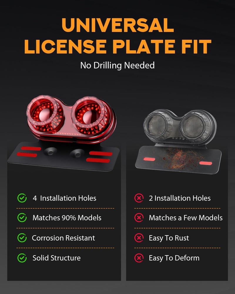 PBYMT Enhanced Motorcycle Tail Light, 90LEDs Break light Running Lights, IP67 Waterproof Turn Signals with License Plate Bracket Compatible with Street Bike Cruiser Chopper Bobber (Red) - Image 4